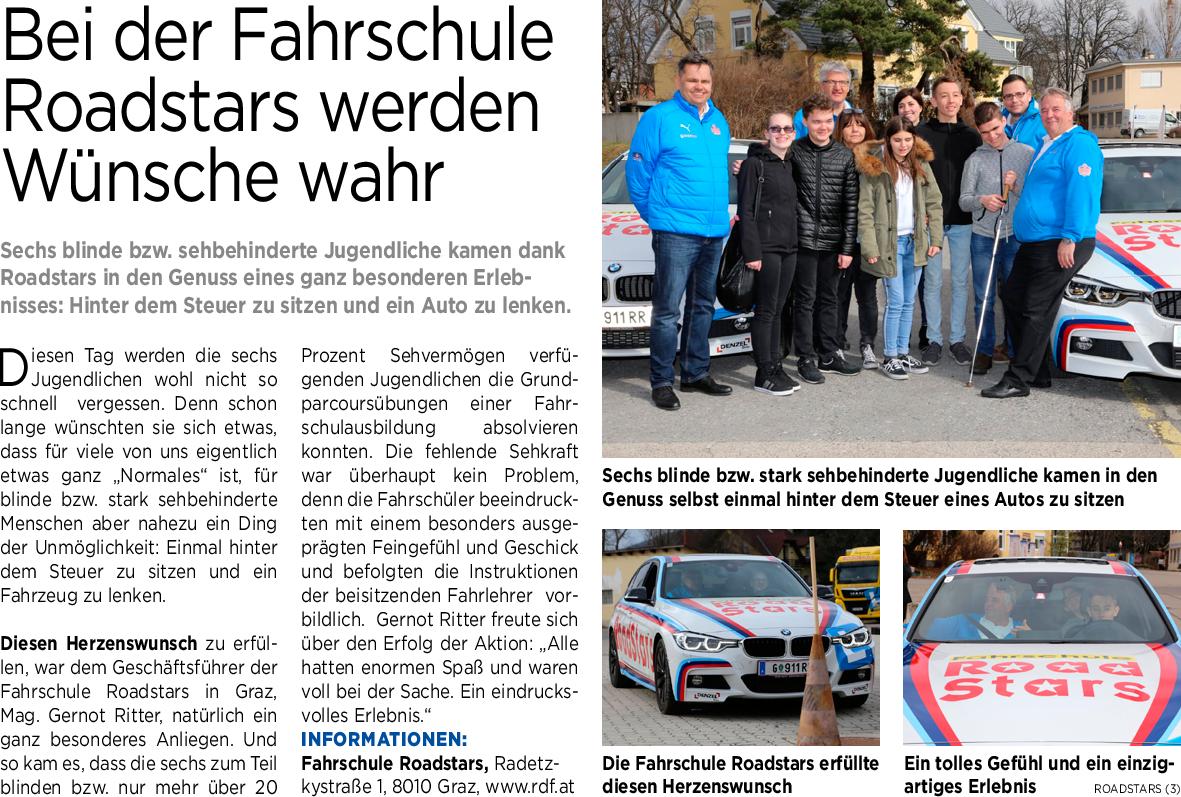 Beitrag \"Bei Fahrschule Roadstars werden Träume wahr\"  - Autofahren für Sehbehinderte - Fahrschule Roadstars Graz